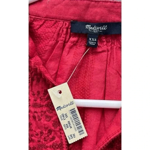 Madewell Women's Top Size XXS Red Embroidered 3/4 Sleeve Tassel Holiday - Picture 9 of 11